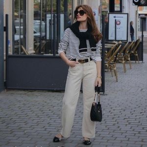 Cider High Waisted Wide Leg Beige Jeans